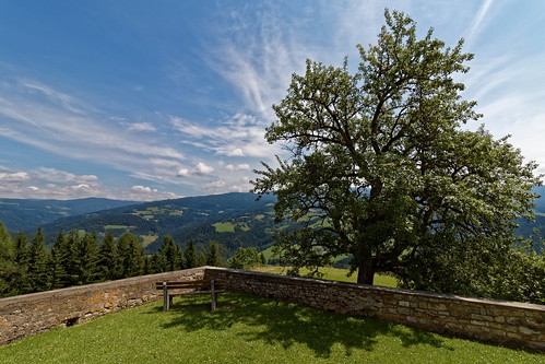 austria carinthia church mariahilf guttaring bench tree landscape