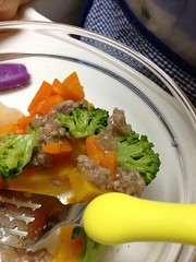 晩御飯、野菜の豚肉餡掛 (2012/9/30)