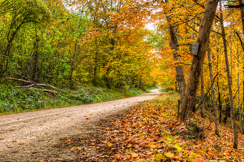 road autumn trees usa color fall nature leaves sign wisconsin rural landscape photography drive image pentax country sigma photograph 1020mm hdr gravel 2012 k5 photomatix sigma1020mmf456exdc kohlbauer hardpancom marckohlbauer