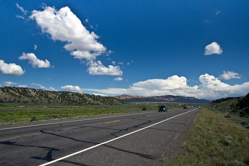 road summer sky cars clouds outside outdoors utah traffic scenic sunny hills route 89 panguitch