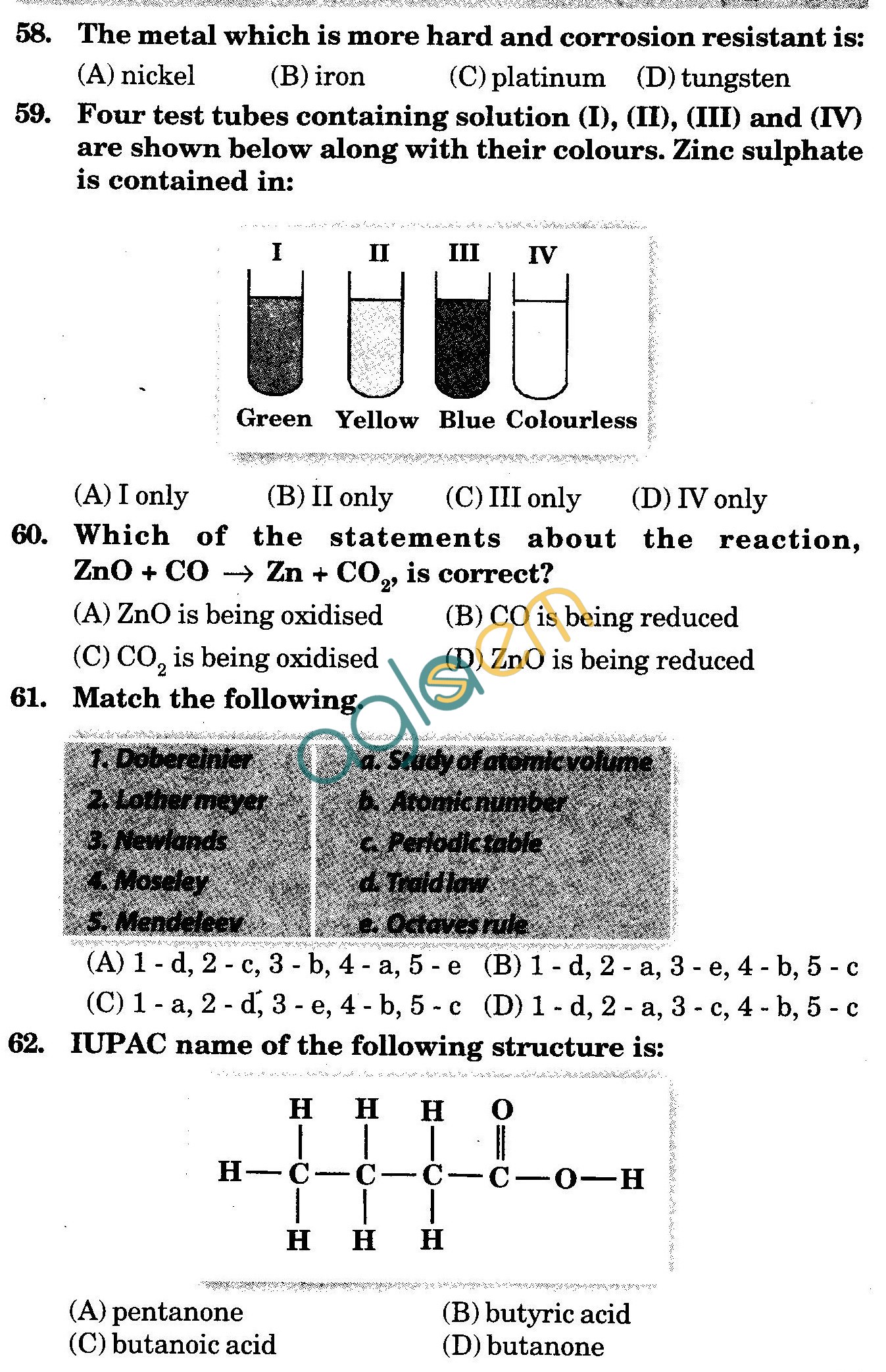 NSTSE 2009 Class X Question Paper with Answers - Chemistry