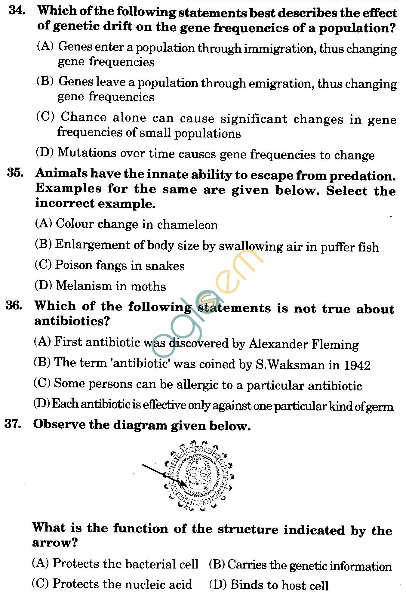 NSTSE 2009 Class XII PCB Question Paper with Answers - Biology