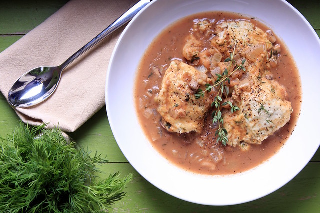 White Bean and Mushroom Soup with Dill-Pepper Dumplings