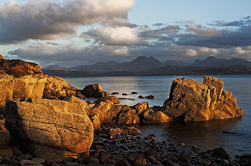 sea mountains rocks gairloch scotlandsunset