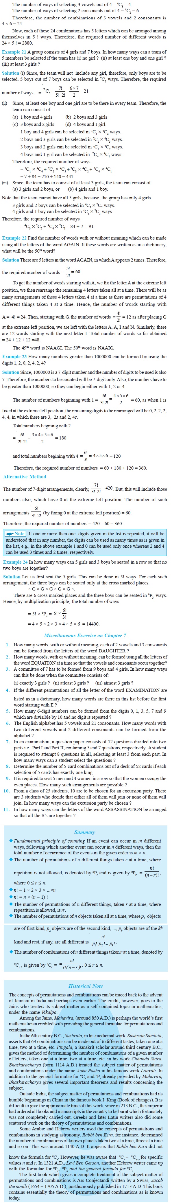 NCERT Class XI Mathematics Chapter 7 – Permutations and Combinations