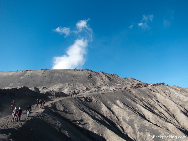 Hiking up to Mount Bromo's crater