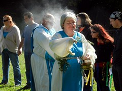"Priests" conducting Pagan religious ritual in Wyman Park Dell