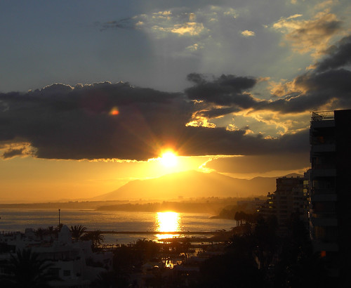 sunset sea sky mountain clouds spain costadelsol rays andalusia marbella yabbadabbadoo