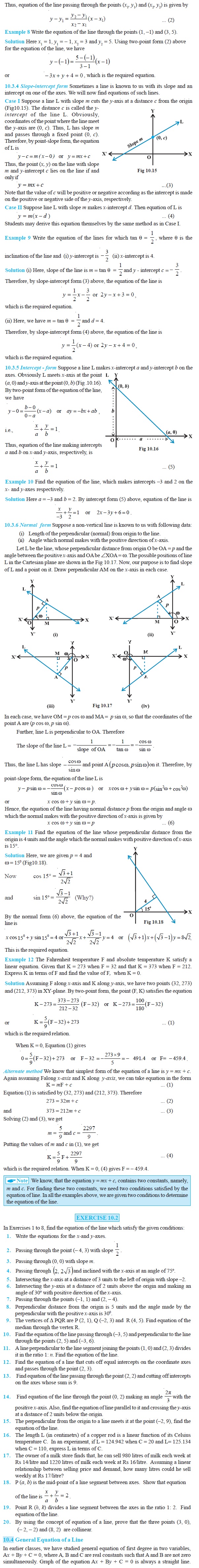 NCERT Class XI Mathematics Chapter 10 – Straight Lines