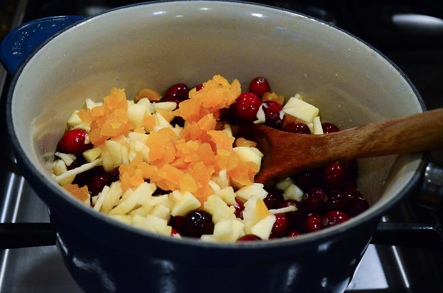The fruit is added to the pan.