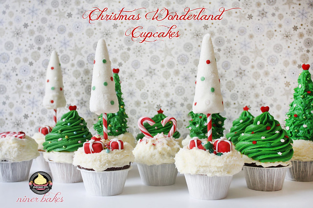 Christmas Winter Wonderland treats - Cupcakes + How to make christmas tree cupcakes