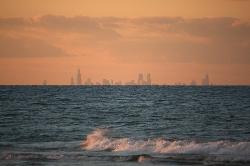 sunset chicago beach skyline lakemichigan indianadunes