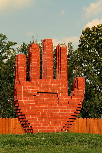 park brick monument texas hand houston marker highfive