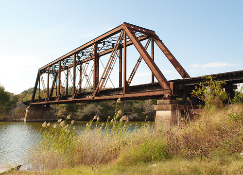 up rr union pacific railroad railway train through truss garcitas creek bridge inez texas pontist united states north america