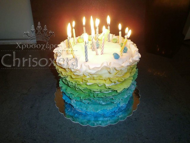 Ombre Ruffle Birthday Cake by Cornelia Nousis of Chrisoxera.wix.com/Itsonlycake Χρυσοχέρα