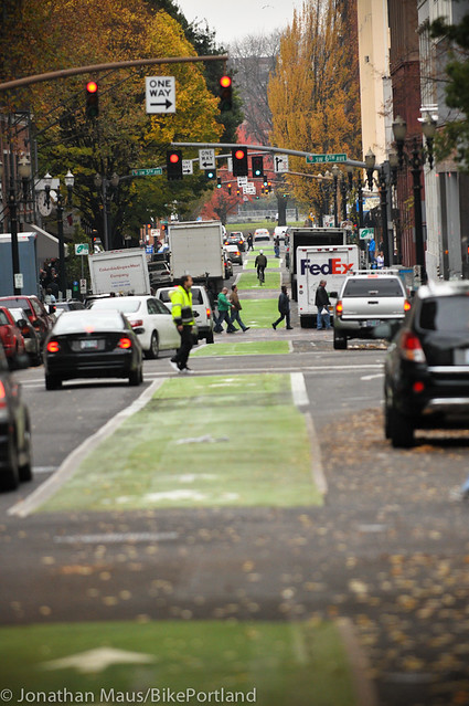 Green bike lanes Stark and Oak-13