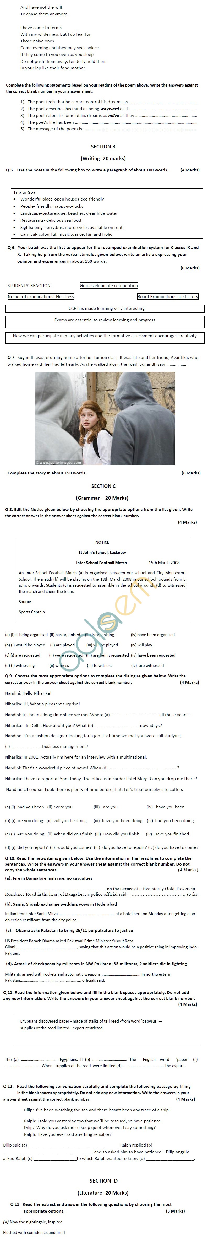 CBSE Board Exam 2013 Sample Papers (SA1) Class X - English Communicative