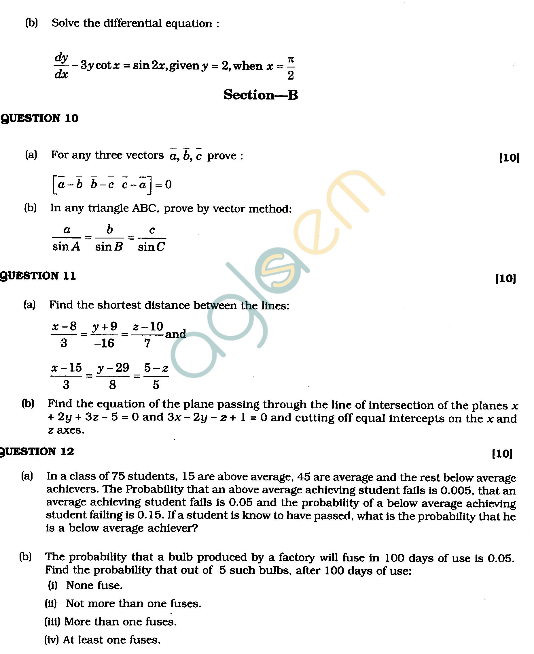 ISC Class XII Exam Question Papers 2012 Mathematics