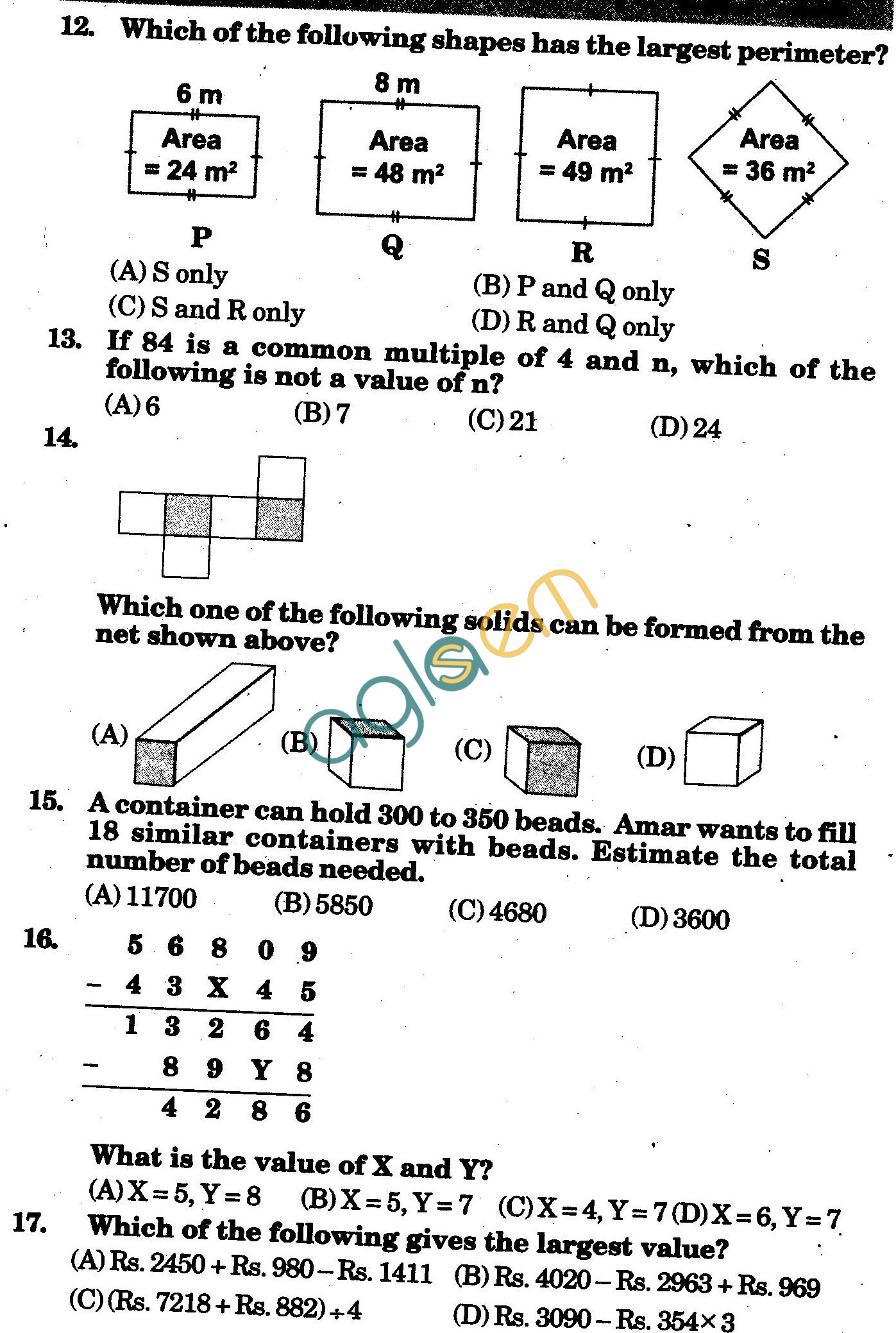 NSTSE 2010 Class V Question Paper with Answers - Mathematics