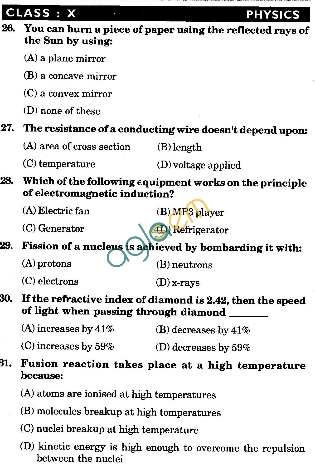 NSTSE 2009 Class X Question Paper with Answers - Physics
