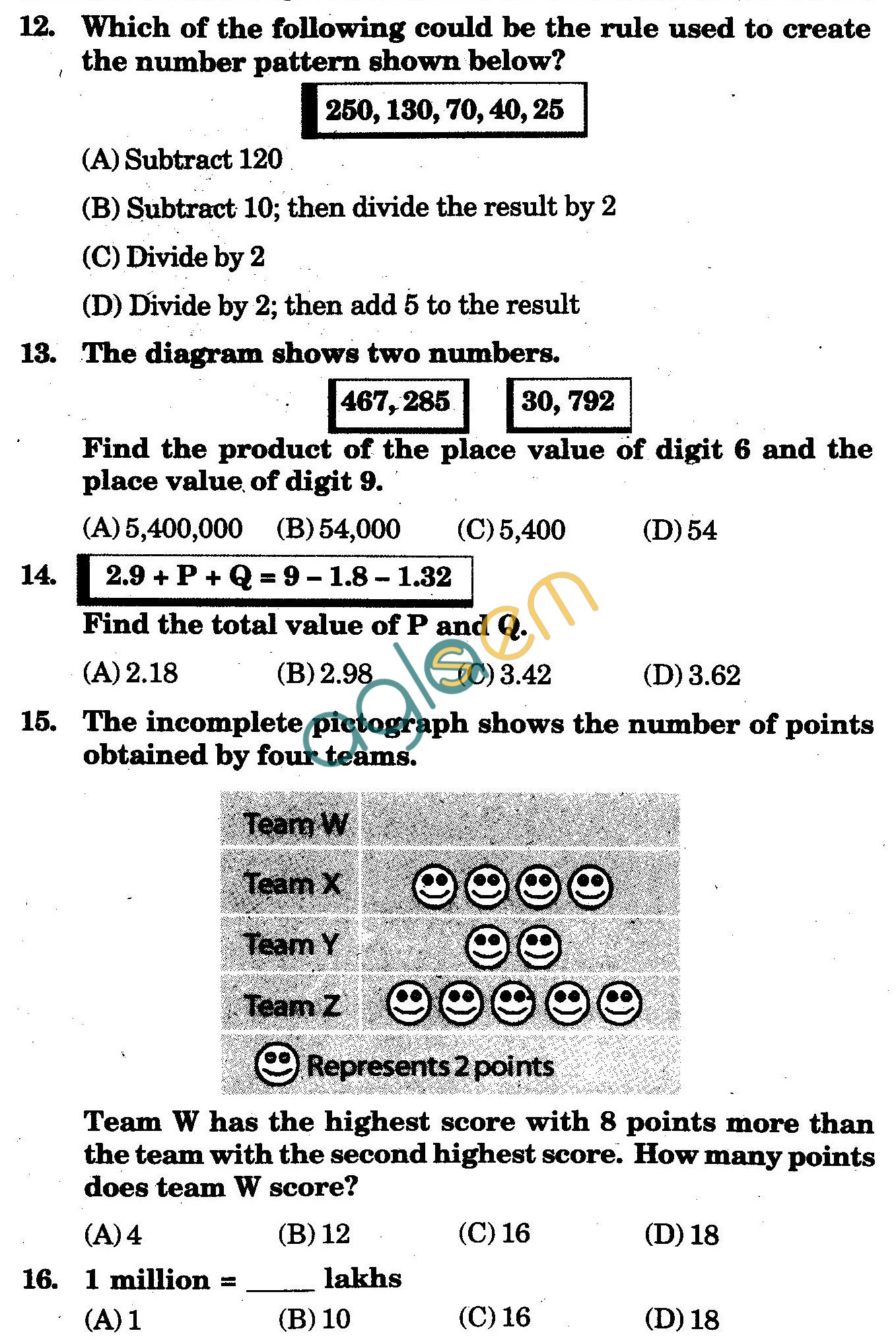NSTSE 2009 Class VI Question Paper with Answers - Mathematics