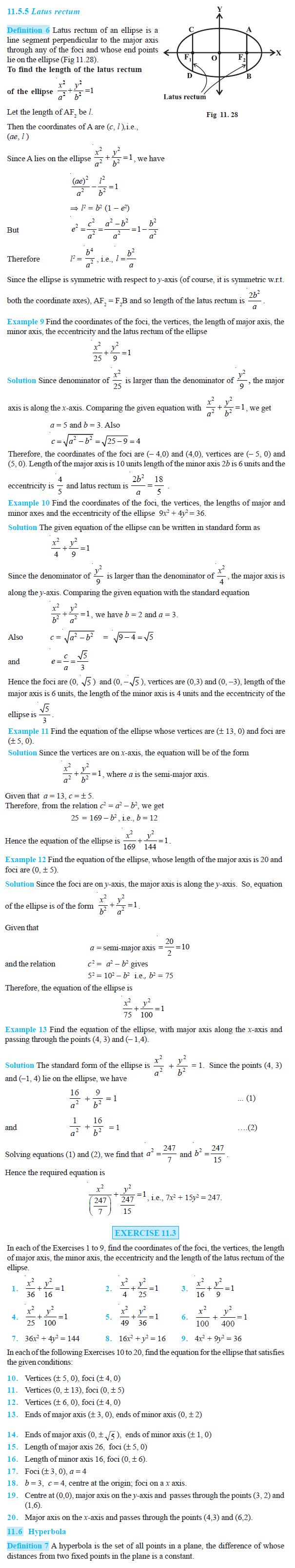 NCERT Class XI Mathematics Chapter 11 – Conic Sections