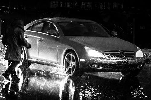 bw monochrome rain cane night canon dark walking person eos mercedes benz noir candid 7d driver headlight passenger precipitation darkpassenger 2470lii