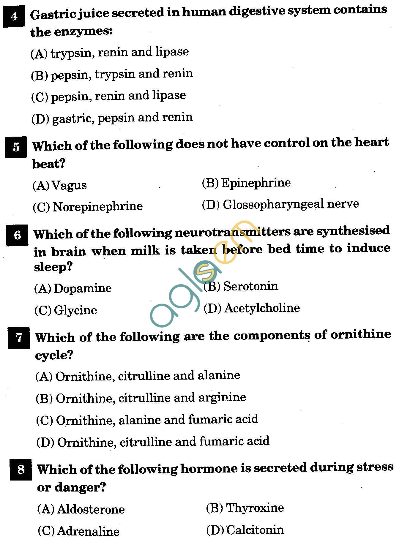 NSTSE 2011 Class XI PCB Question Paper with Answers - Biology