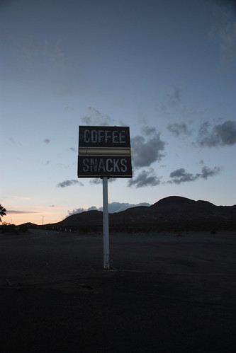 sunset mountains coffee death desert dusk valley snacks signpost deserted