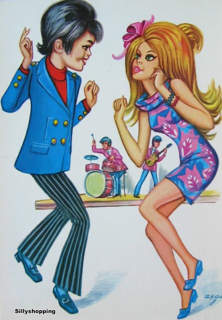 Vintage Big Eyed Couple Postcard