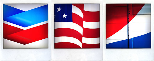 red, white & blue at Chevron; triptych