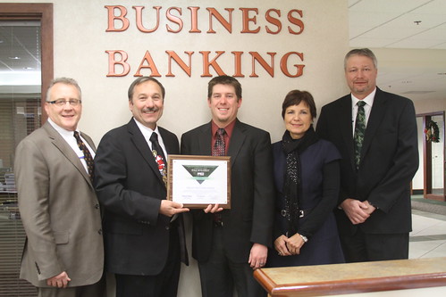 Lender Award: (Left to right) Daryl Krejci, Business Banking Manager, Vice President, Great Western Bank in Rapid City; Rural Development Area Director Tim Potts; Michael Hildebrandt, Business Banking Vice President at Great Western Bank in Rapid City; Rural Development State Director Elsie Meeks and Marvin Larabee, Group President, Great Western Bank.