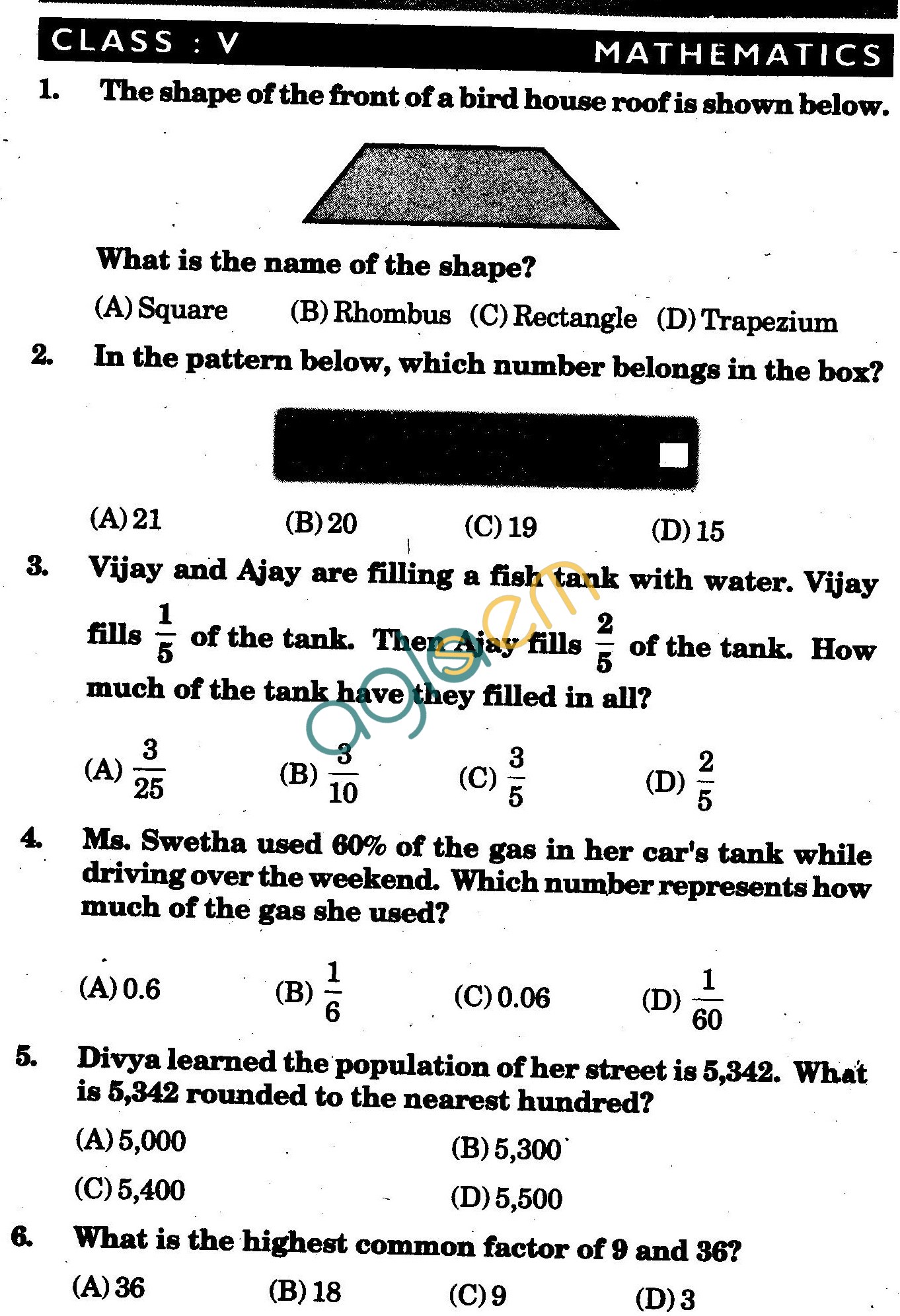 NSTSE 2009 Class V Question Paper with Answers - Mathematics