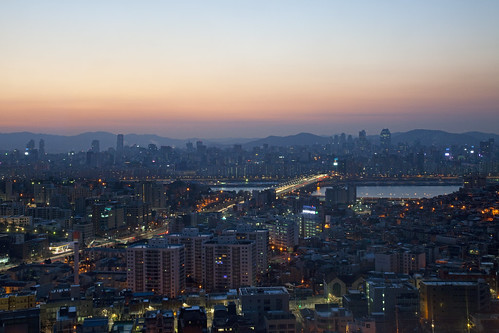 bridge sunrise river lights view traffic south korea seoul han itaewon banpo grandhyatthotel