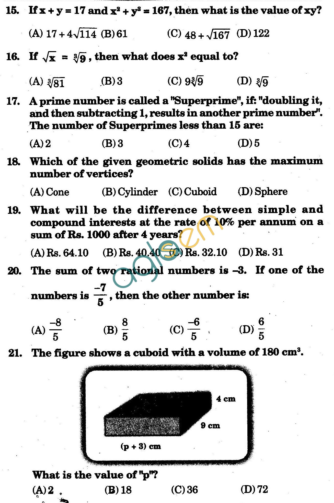 NSTSE 2009 Class VIII Question Paper with Answers - Mathematics