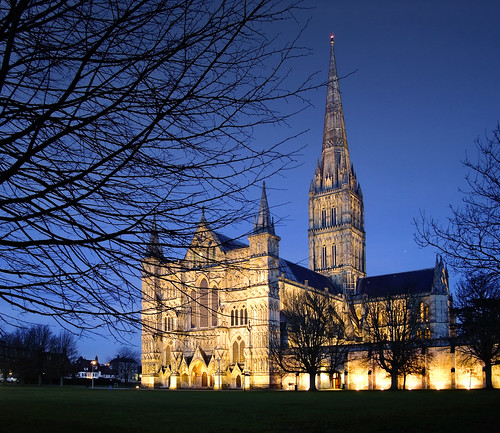 autumn england fall church night twilight december cathedral spire clear planet salisbury bluehour jupiter wiltshire salisburycathedral 2012