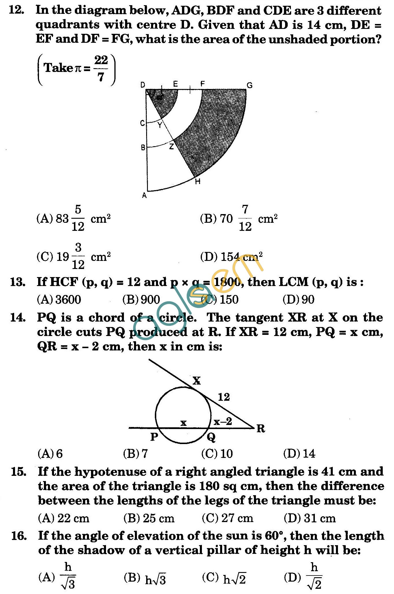 NSTSE 2010: Class X Question Paper with Answers - Mathematics