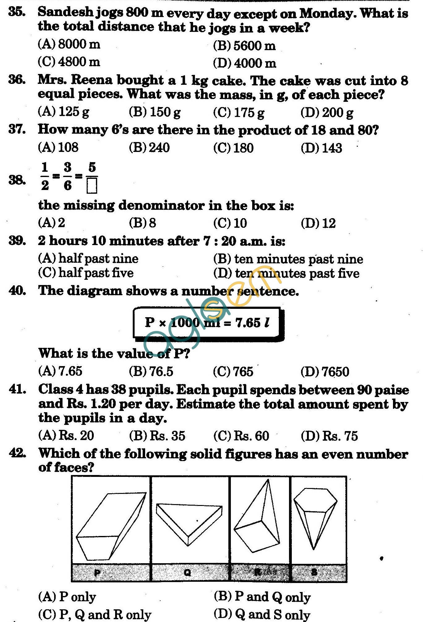 NSTSE 2010 Class IV Question Paper with Answers - Mathematics