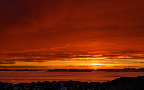 sunset red summer sky evening cloudy greenland nuuk partiallycloudy