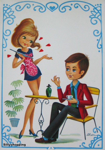 Vintage Big Eyed Couple Postcard
