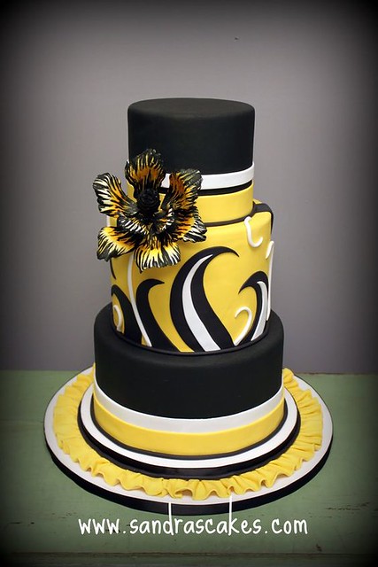 Black and Yellow Wedding Cake by Sandra's Cakes