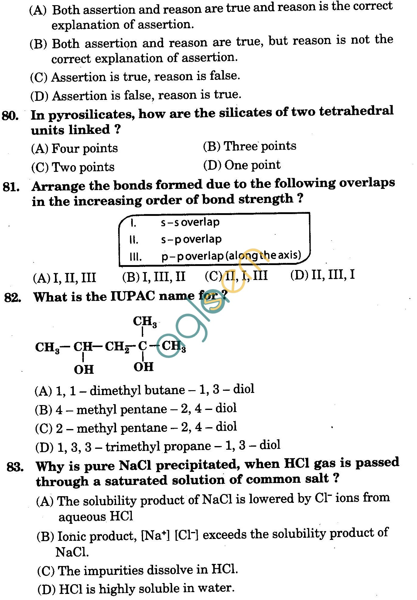 NSTSE 2010 Class XI PCB Question Paper with Answers - Chemistry