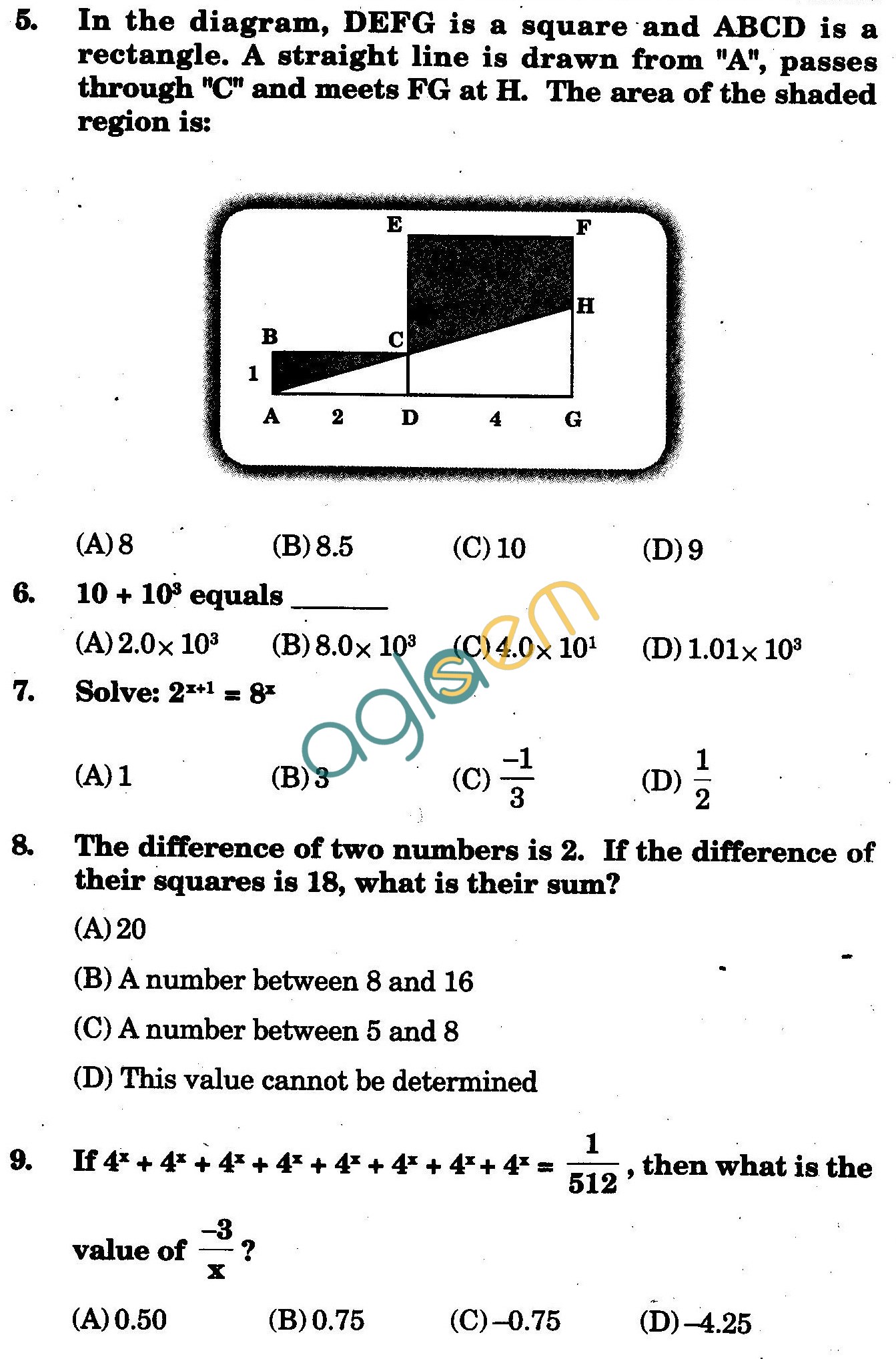 NSTSE 2009 Class VIII Question Paper with Answers - Mathematics