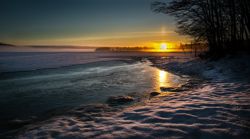 sunset sky mist snow cold color ice oslo norway fog contrast frozen tracks samsung maridalsvannet nx210