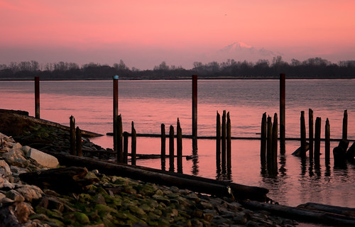 park travel pink winter light sunset panorama canada cold reflection nature colors silhouette vancouver reflections lens pier twilight bc view purple sam britishcolumbia sony south 85mm richmond trail alpha dyke fraserriver f28 mountbaker oss nex greatervancouver mirrorless laea1 nex6 sal85f28