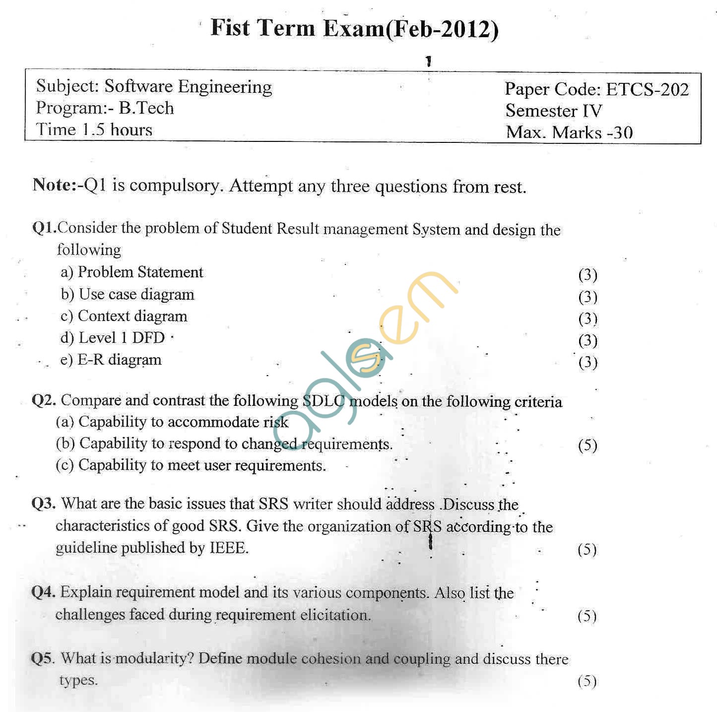GGSIPU Question Papers Fourth Semester – First Term 2012 – ETCS-202