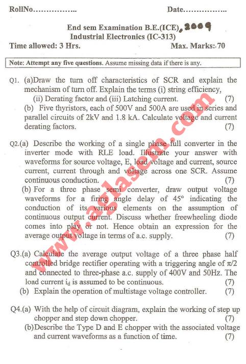 NSIT: Question Papers 2009 – 6 Semester - End Sem - IC-313