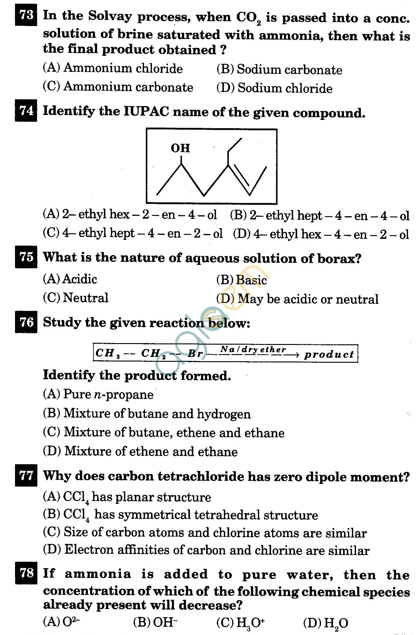 NSTSE 2011 Class XI PCB Question Paper with Answers - Chemistry