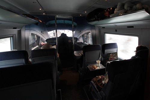 Cab view from the front saloon of a DB ICE 3 train