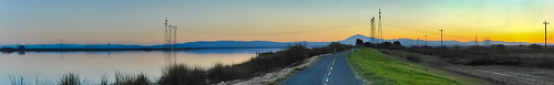 california sunset panorama color reflection northerncalifornia nikon infinity country large panoramic silouette powerlines bayarea february mtdiablo stitched sacramentocounty levee sanjoaquinriver 2013 leveeroad antiochbridge d700
